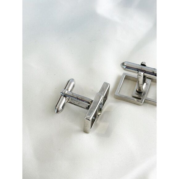 Swank modernist cube cufflinks silver tone with grey stone center - Picture 4 of 7